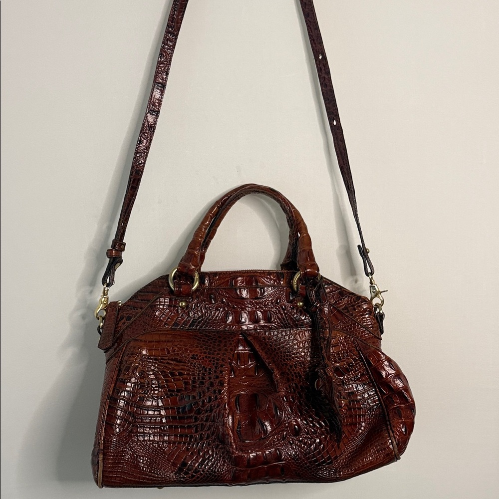 Brahmin Elegant Brown Crocodile Pattern Handbag